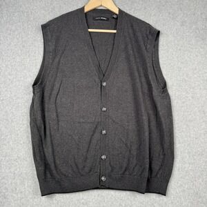 John Henry Sweater Vest Mens XL Gray 100% Cotton Cardigan Button Up Grandpacore